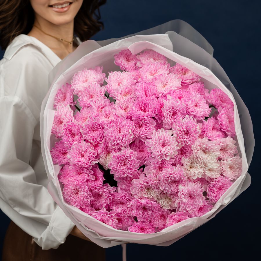 Букет из  15 розовых  хризантем