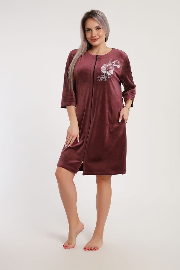 Халат велюровый 526 [брусничный]