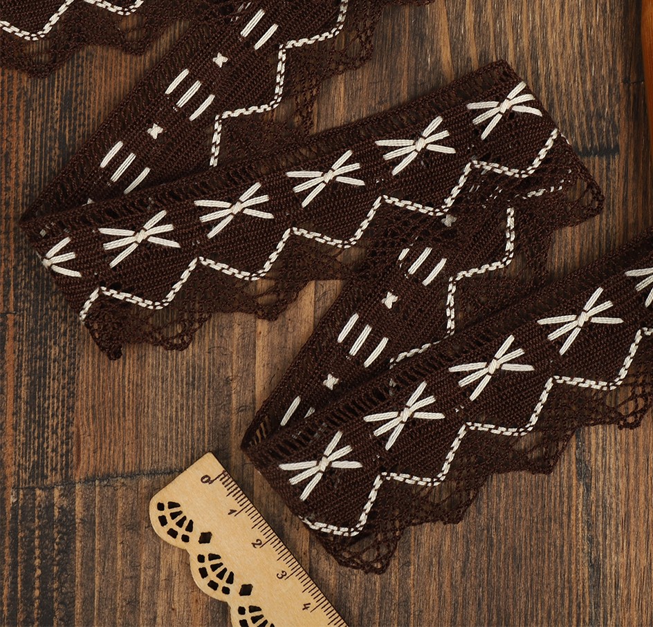 Кружево вязаное KRUZHEVO  ширина 37 мм. Разные цветовые сочетания (TR.K-10034)