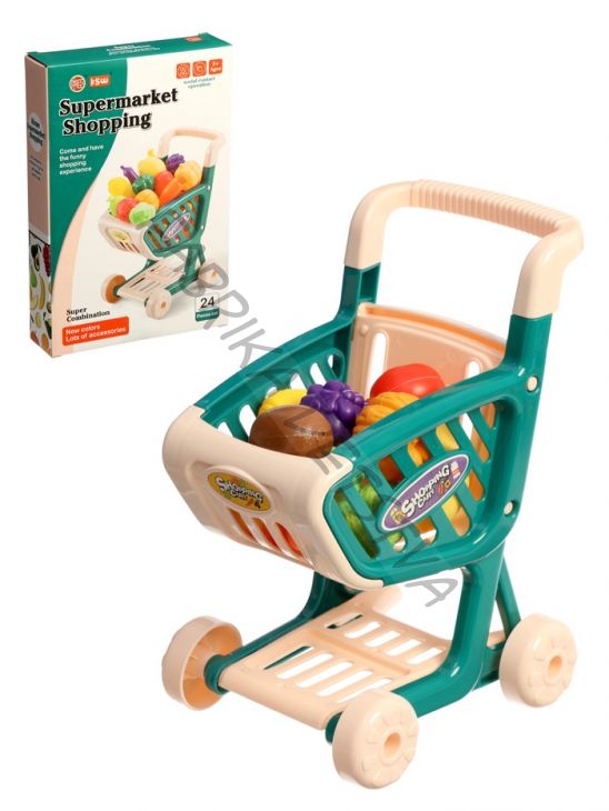 Продуктовая тележка «Магазинчик», с овощами и фруктами, 15 предметов