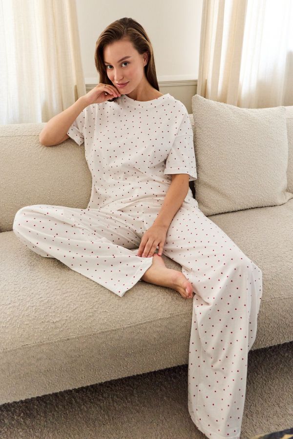 Пижама с брюками хлопковая Сердце [молочный]