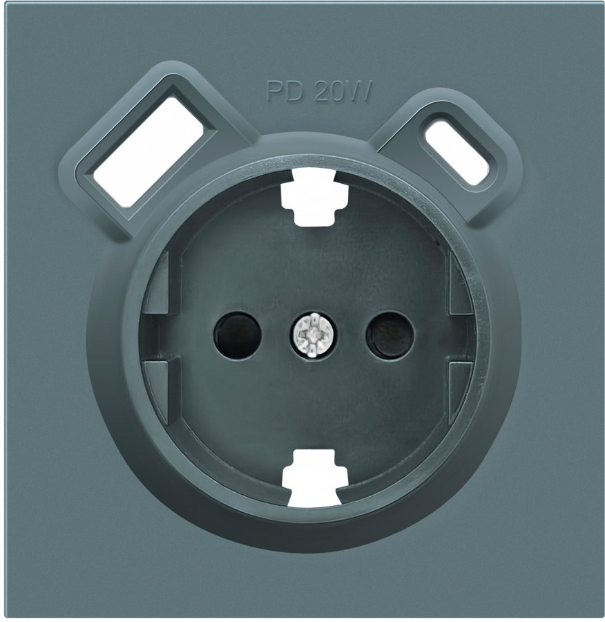 Накладка для розетки Schuko с зарядным устройством USB A+C, с защитными шторками, матовый изумруд, серия R98