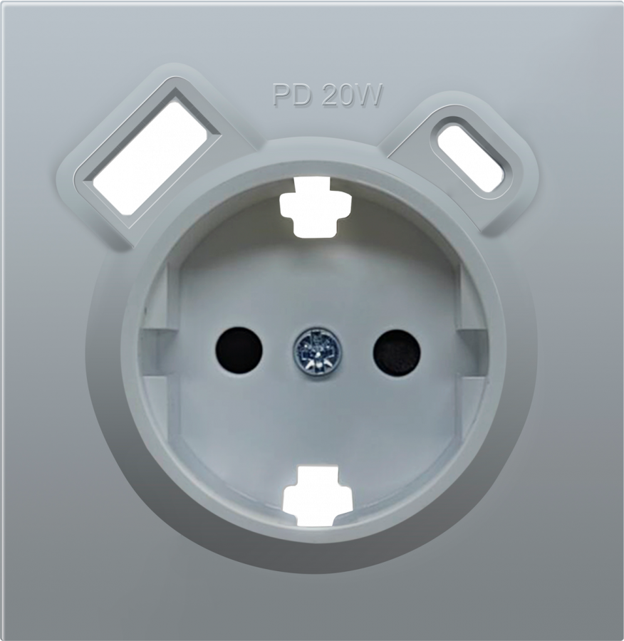 Накладка для розетки Schuko с зарядным устройством USB A+C, с защитными шторками, алюминий, серия R98