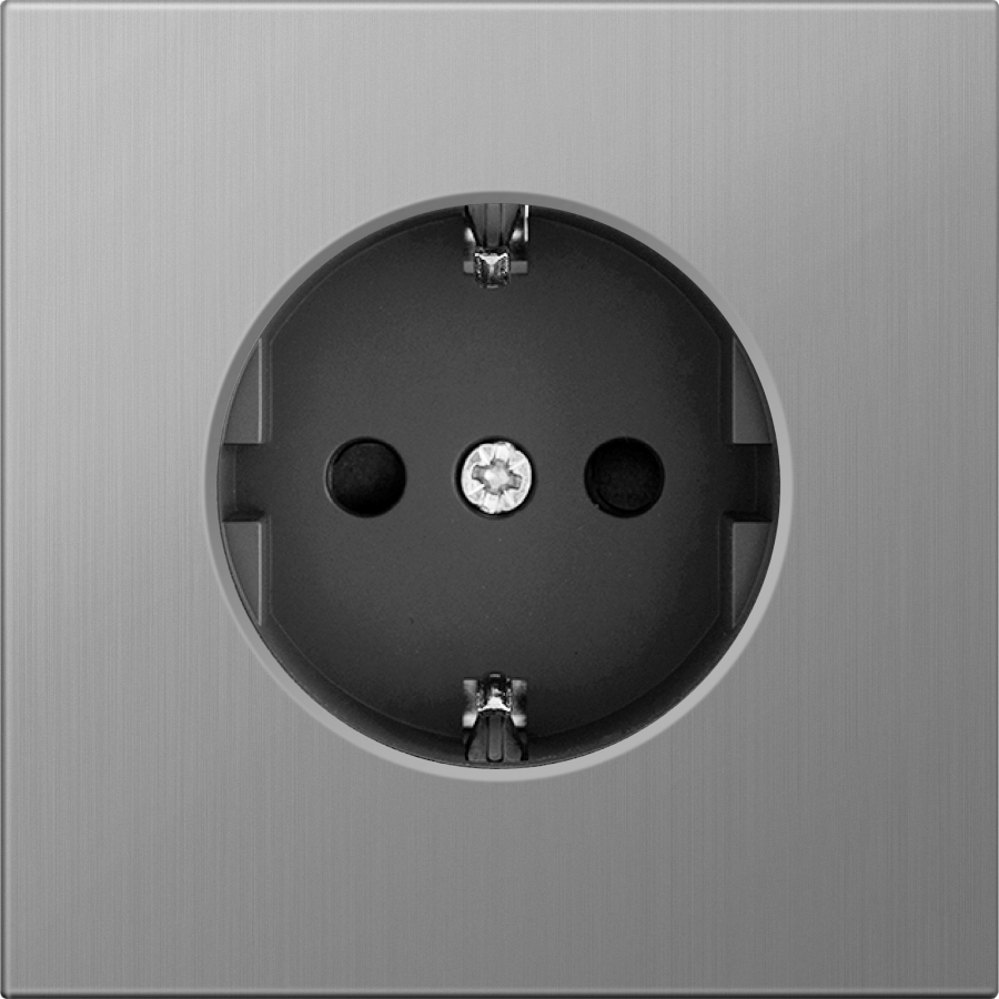 Накладка для розетки Schuko с заземлением со шторками 16A 250 В~, никель, серия R98 METAL