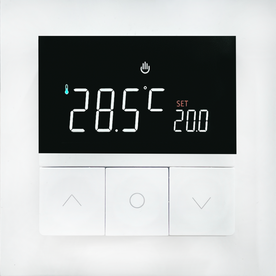 Термостат с датчиком пола, программируемый, 16 A, 55*55 мм.белый, клавиши настройки