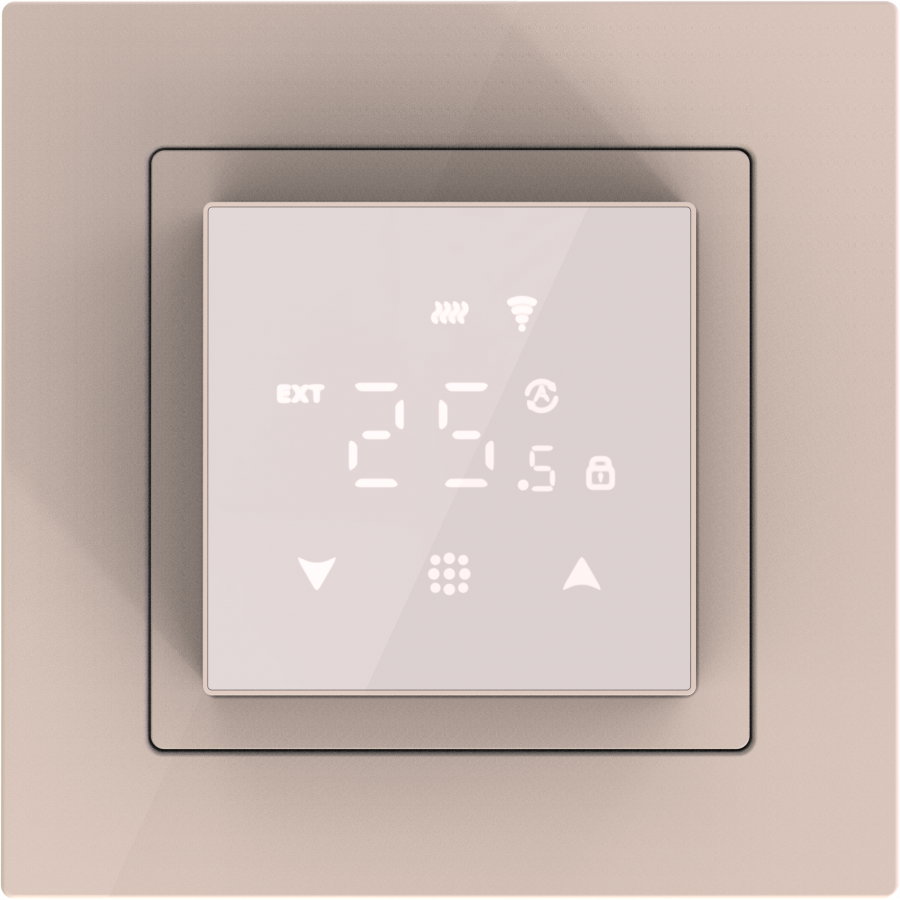 Термостат с датчиком пола и воздуха, 16A, 45*45 мм, стекло кашемир