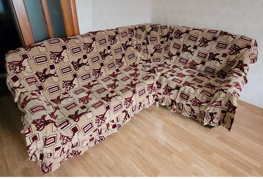 Ковровое покрывало на угловой диван и кресло правый угол (500x170см.)бежевый