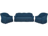 Комплект чехлов на 3-х местный диван и 2 кресла с оборкой Жаккард , синий