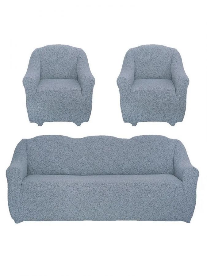 Комплект чехлов на  диван и 2 кресла без оборки Жаккард  ,серый