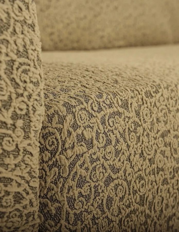 Комплект чехлов на  диван и 2 кресла без оборки Жаккард  , бежевый