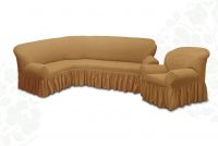 Чехол на угловой диван и кресло с оборкой,Кофе с молоком