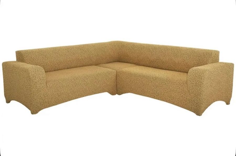 Чехол на угловой диван без оборки Жаккард,песочный