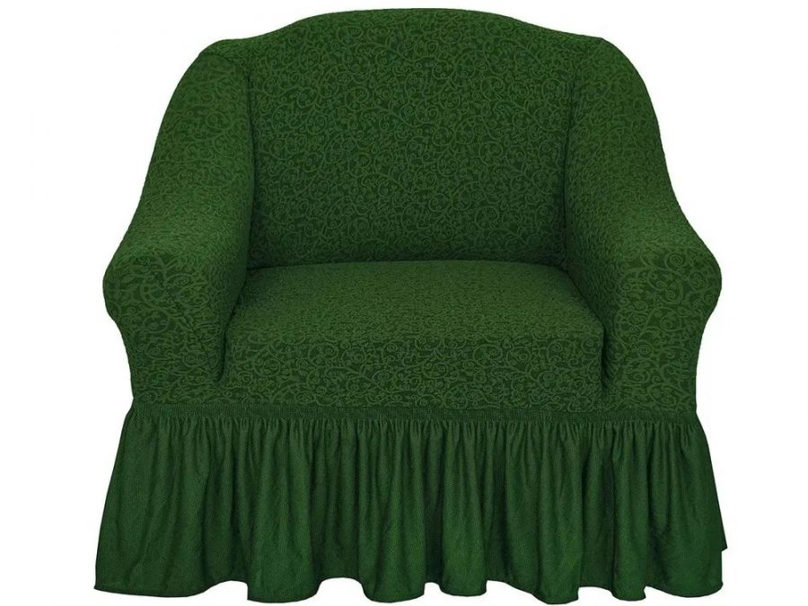 Чехол на кресло с оборкой 1 шт Жаккард. зеленый