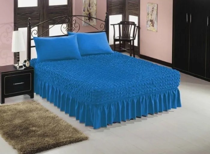 Покрывало на кровать с двумя наволочками   ,Синий