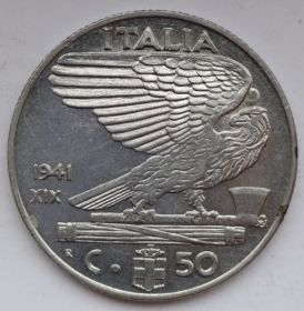 Король Виктор Эммануил III 50 чентезимо Италия 1941