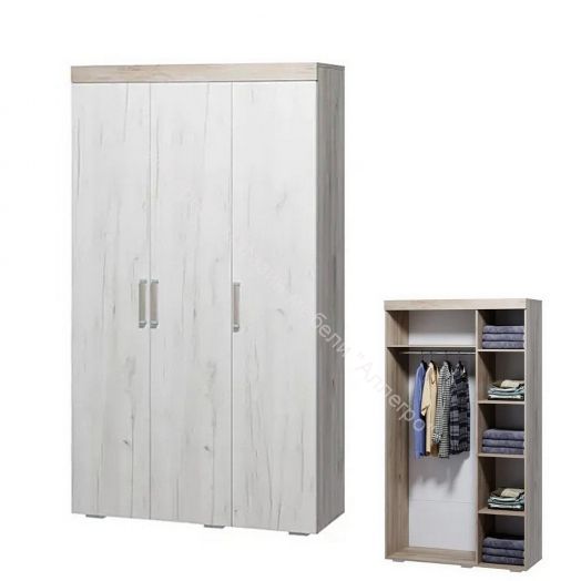 Шкаф "Ольга 19" 3-х дверный Дуб крафт белый/Дуб крафт серый
