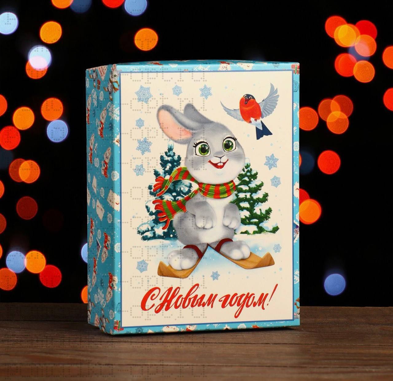 Коробка сборная крышка-дно без окна, "Зайцы", 16,5 х 12,5 х 5,2 см