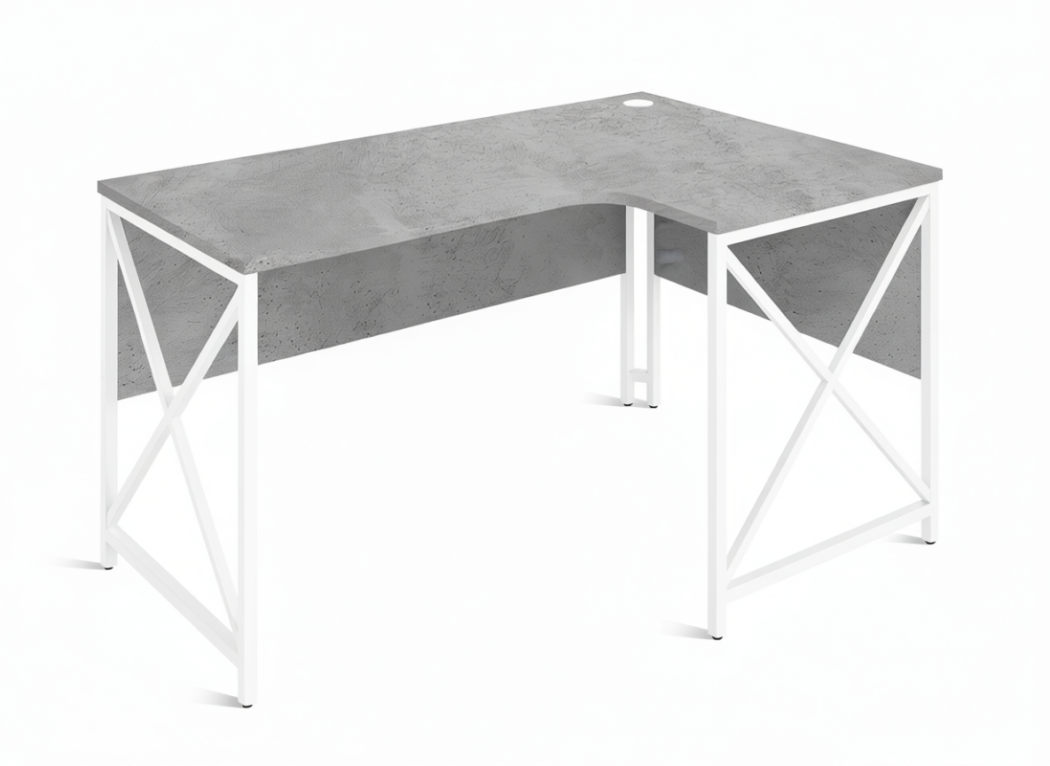 ЛОФТ-4 Стол рабочий эргономичный правый (1350х900-600х750 мм) Бетон / Белый