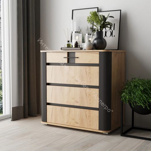 Комод Ольга 2 с 4-мя ящиками Дуб золотистый/Антрацит