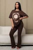 Костюм женский домашний с брюками КБК01 [шоколад/бежевый]