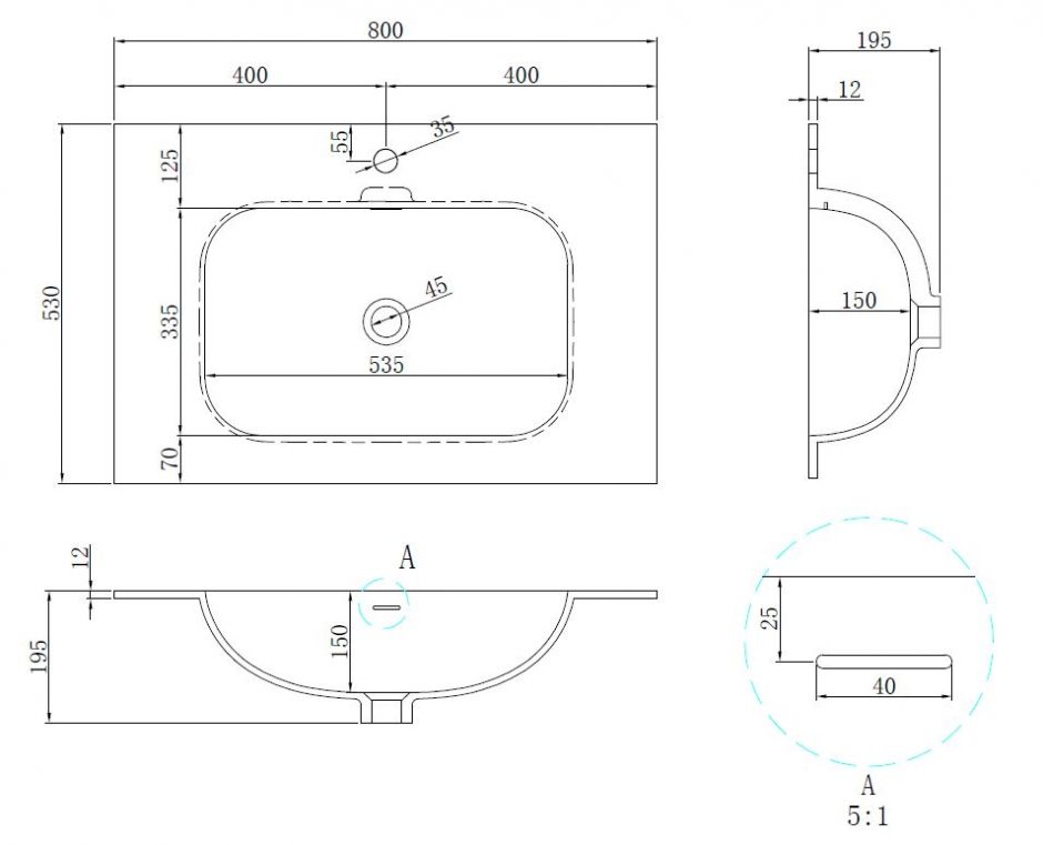 Раковина Vincea Elise VCB-4EL800MW мебельная накладная из Corian 80х53 см ФОТО