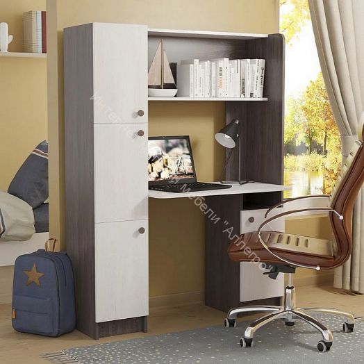 Стол письменный "Омега 2" с надстройкой Ясень анкор светлый/темный