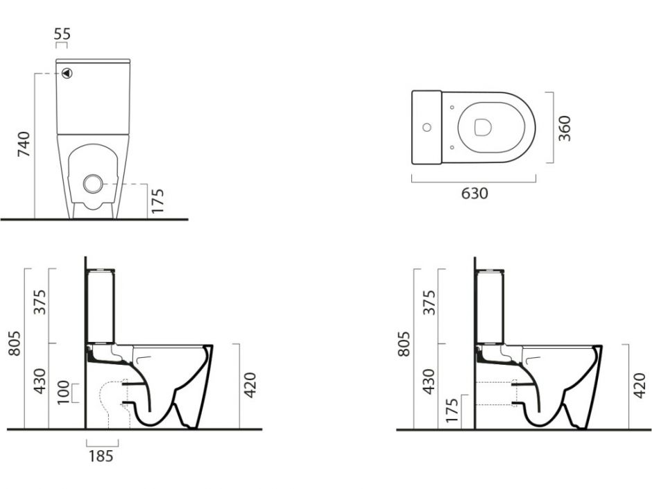 Черный унитаз напольный GSI KUBE X 9419 63 х 36 ФОТО