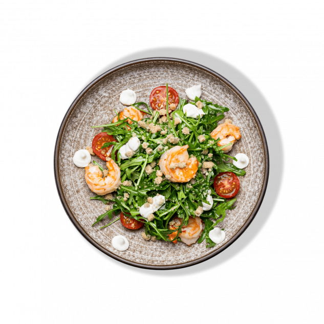 Салат с креветками и творожным сыром