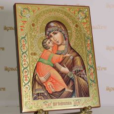 Владимирская икона Божьей Матери 30-40см с чеканкой на сусальном золоте и узорами (рукописная)