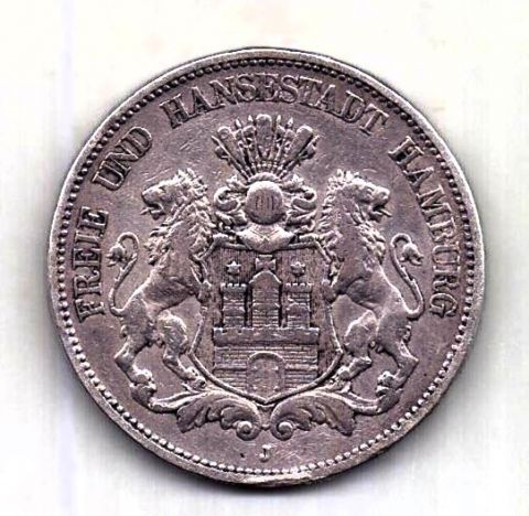 5 марок 1876 Гамбург XF Редкий год