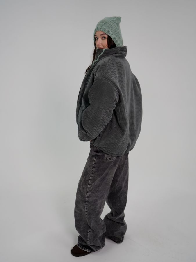 Бомбер вельветовый серый