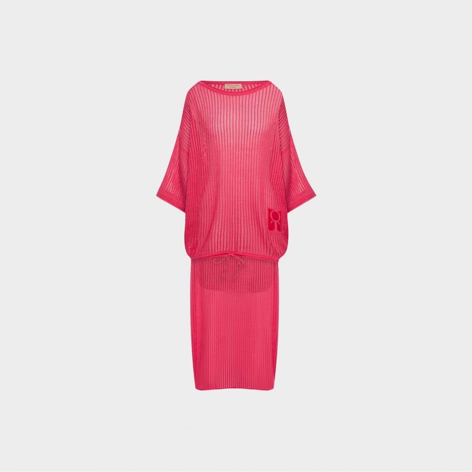 Розовый вязаный костюм сеть из хлопка