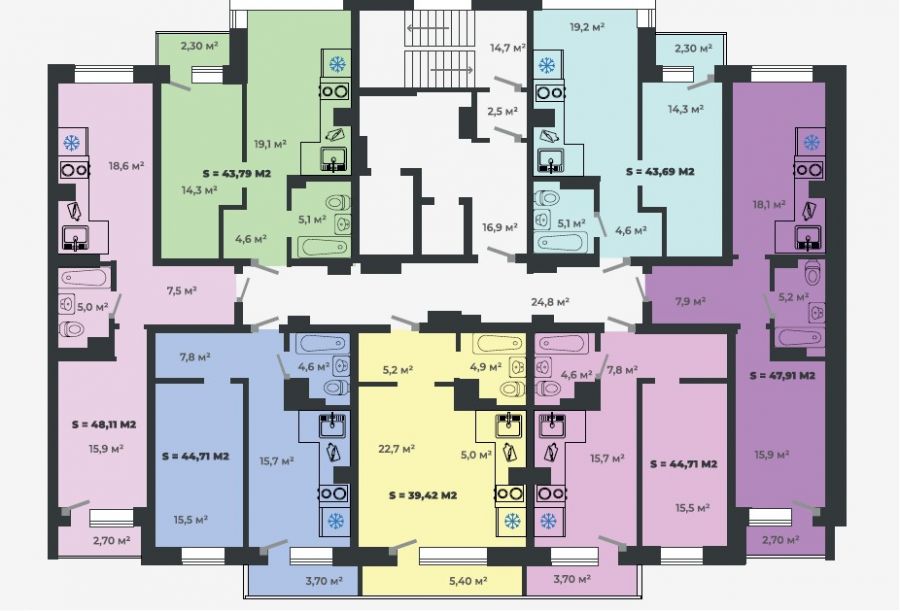 1-комнатная квартира 43,69кв.м. Чертыгашева 164