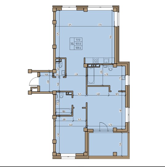 3-комнатная квартира 108,6кв.м.Комарова 7