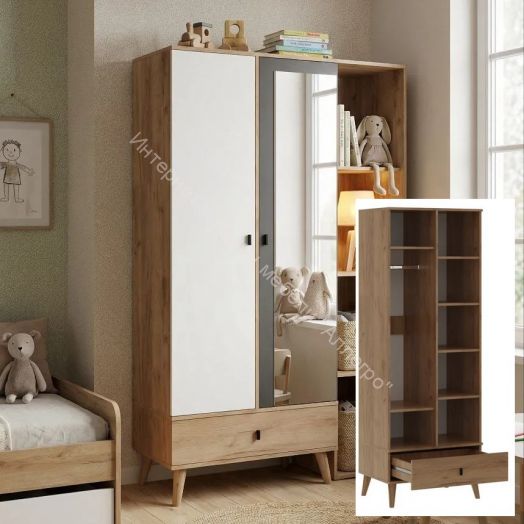 Шкаф 2-х дверный Омега 3 с зеркалом и ящиком