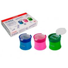 Точилка пласт DEVENTE School 43/45мм 2 отверстие с контейнером ассорти 8031305