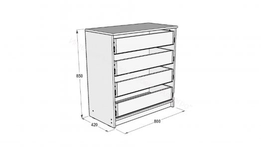 Комод Ольга 6 с 4-я ящиками Белый