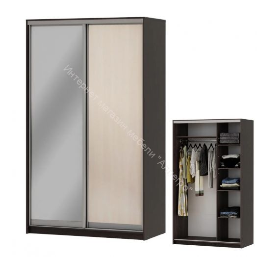 Шкаф-купе "Мираж 13.1" 2-х дверный с зеркалом Венге/Млечный дуб