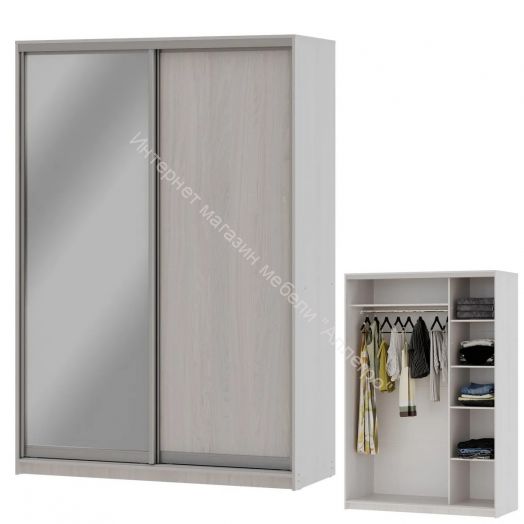 Шкаф-купе "Мираж 15.1" 2-х дверный с зеркалом Ясень анкор светлый