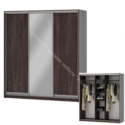 Шкаф-купе "Мираж 20.1" 3-х дверный с зеркалом Ясень анкор темный