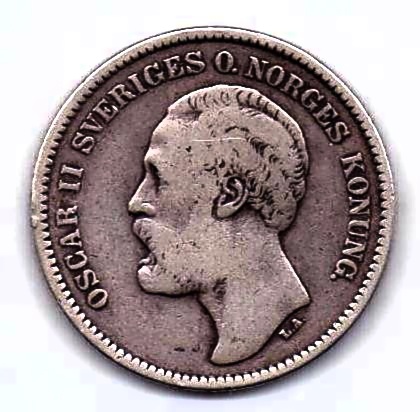 2 кроны 1877 Швеция Редкость