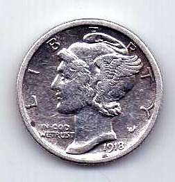 1 дайм 1918 США AUNC Редкий год