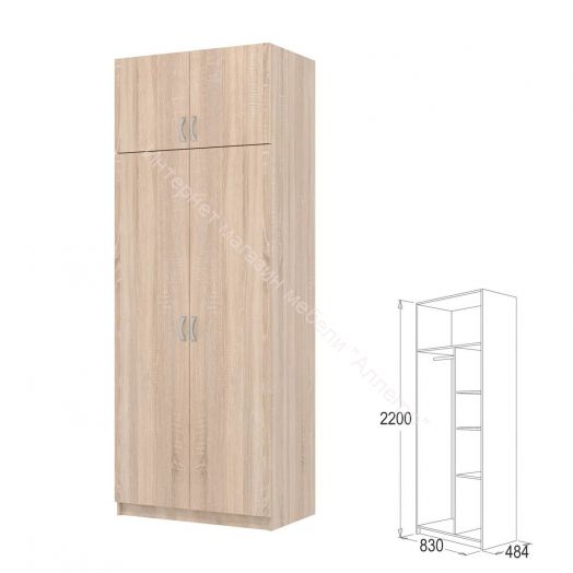 Шкаф 2-х дверный Флагман 4 с перегородкой Дуб сонома