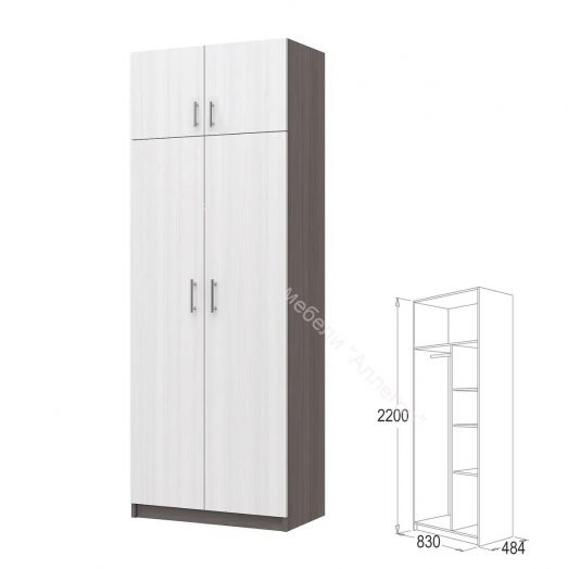 Шкаф 2-х дверный Флагман 4 с перегородкой Ясень анкор темный/Ясень анкор светлый