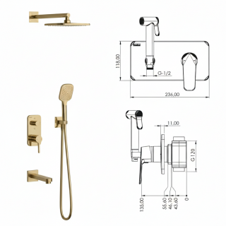 Teska Alinda İkiyönlü Ankastre Duş Batarya Seti (Mat Gold) cizgisi