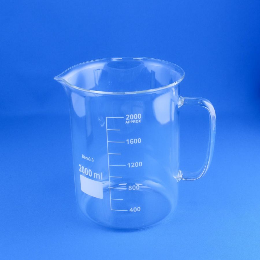 Стакан лабораторный со стеклянной ручкой Labdevices В-1-2000, 2000 мл, стекло Boro 3.3, градуированный