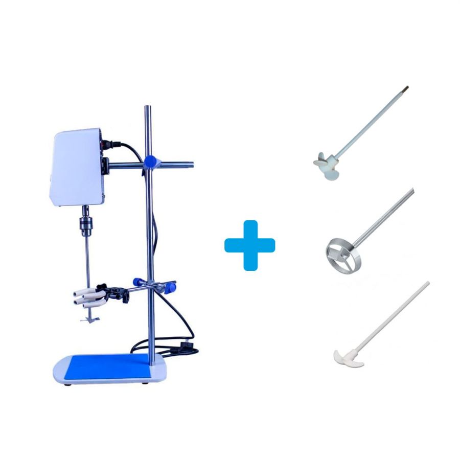 Комплект: Верхнеприводная мешалка Labdevices-10, 100 Ватт, до 10 литров, цифровой дисплей + мешальники 3 шт.