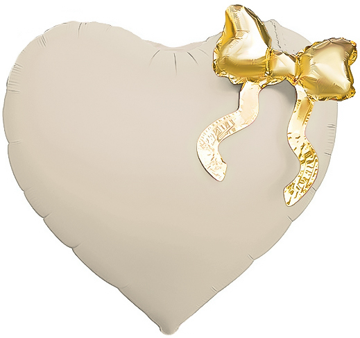 Сердце бежевое с золотым бантом шар фольгированный с гелием