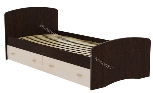 Кровать-6 одинарная (800/900*2000) с 2-мя ящиками Венге/Млечный дуб