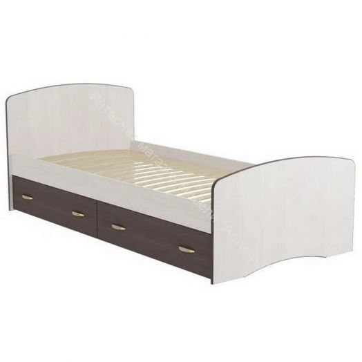 Кровать-6 одинарная (800/900*2000) с 2-мя ящиками Ясень анкор темный/Ясень анкор светлый